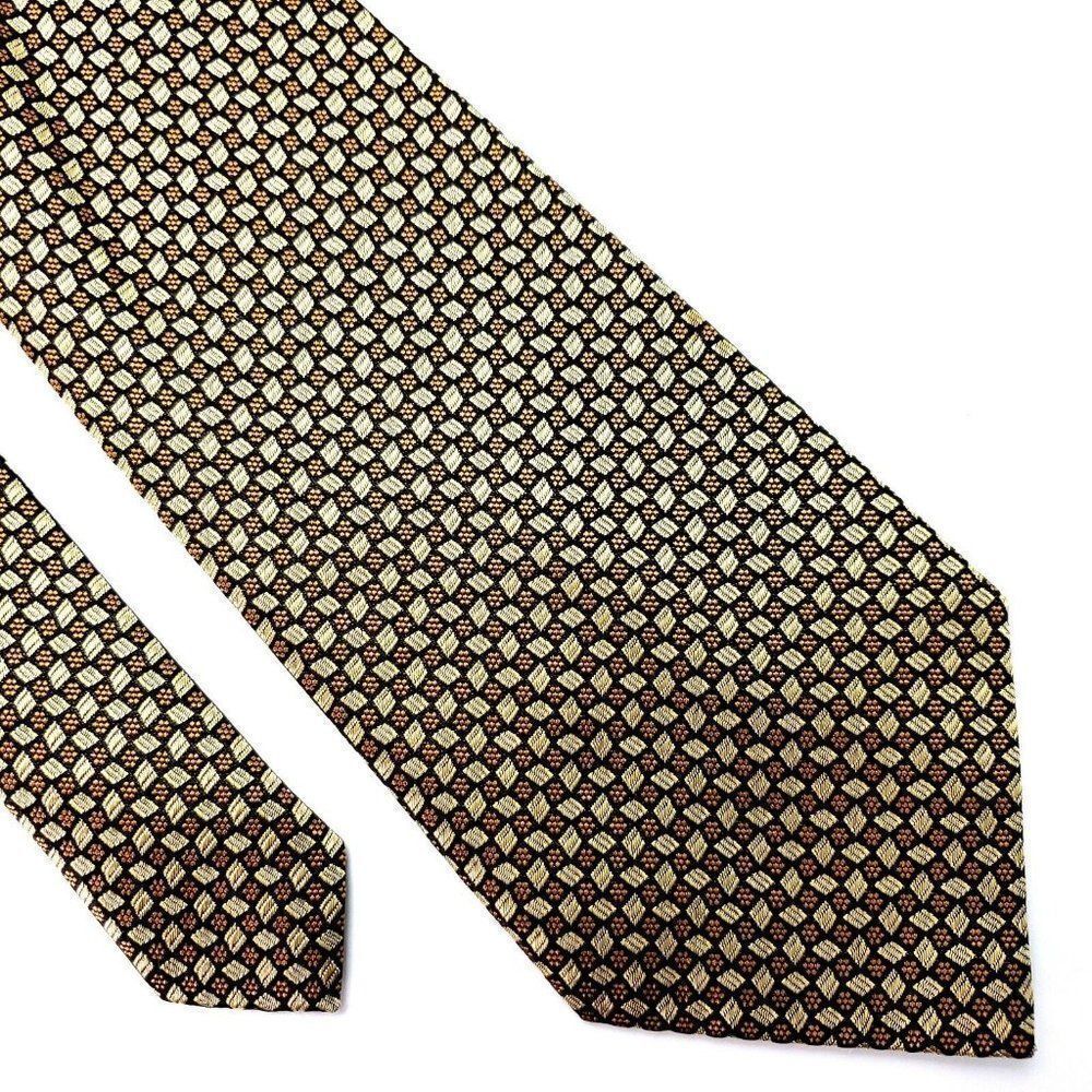 Kenneth Cole‎ Silk Tie Yellow Woven Geometric Handmade